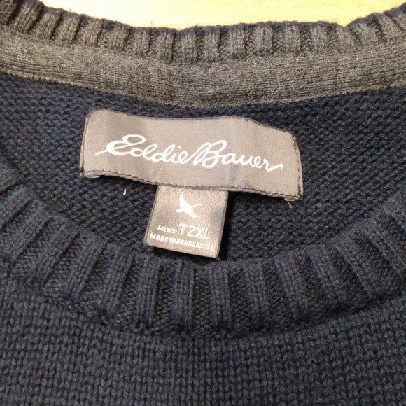 Eddie Bauer men's dark blue heavy weight sweater 100% cotton XXLT 2XLT Big - Picture 2 of 4